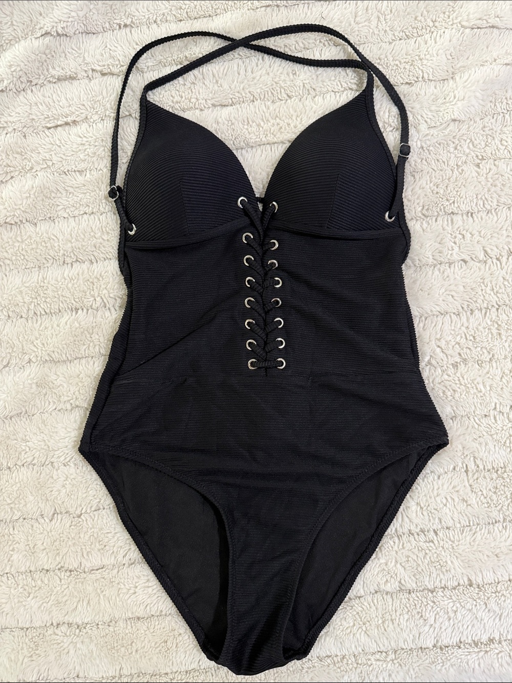 Black Lace-Up One-Piece Swimsuit